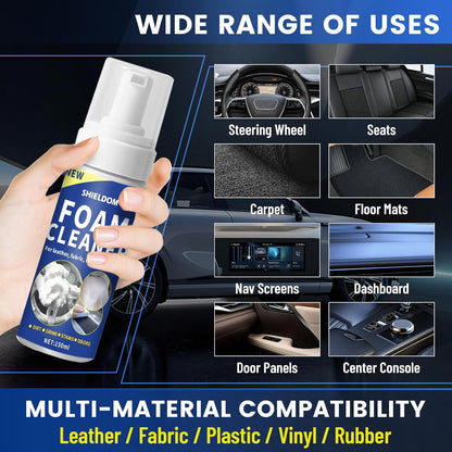 SHIELDOM Car Interior Cleaner Kit Multifunctional Car Seat Foam Cleaner Powerful Carpet Upholstery Stain Remover with Detailing Brush & Towel Safe for Cloth, Leather, Fabric, Vinyl & Plastic 5oz