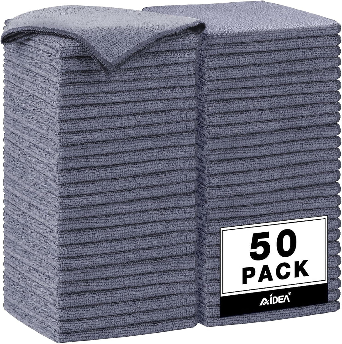 AIDEA Microfiber Cleaning Cloth, 50PK, Microfiber Towels for Cars, Premium Wash Cloths, Dusting Cloth Cleaning Rags, Absorbent Towels for SUVs, House, Kitchen, Window, Cleaning Supplies12×12"