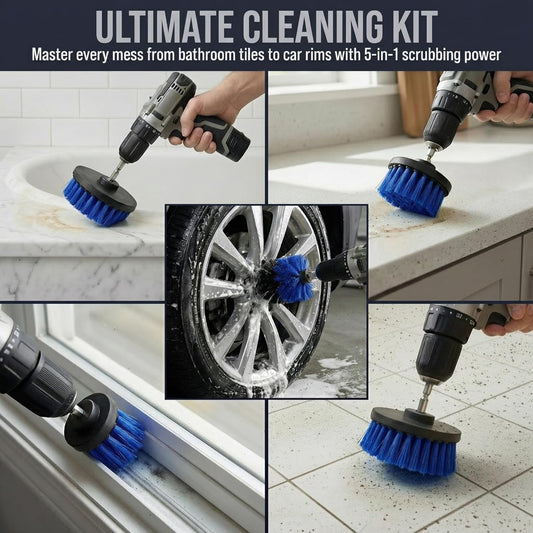 Drill Brush Attachment Set, 5 Pack Power Scrubber Cleaning Brush Kit with Extension Rod for Bathroom, Tub, Tile, Grout, Kitchen, Floor and Wheel Rims (Blue)