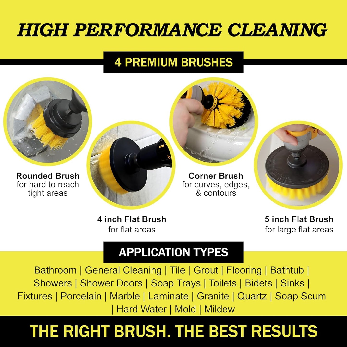 Interior Car Detailing Drill Brush Set - Soft Bristle Power Scrubber Attachments for Cleaning Car, Truck, Upholstery, Carpet, Leather, Seats, Wheels, Rims, Dash, Console, & Trim - Nylon Auto Scrubber