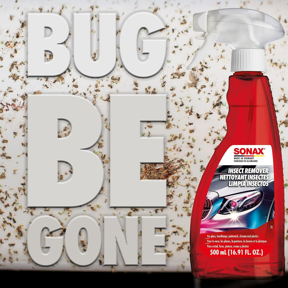 SONAX Insect Remover 533200 | High-Performance Bug Residue Cleaner for Paint, Glass, Chrome & Plastics | Solvent-Free Formula Loosens Tough Insect Deposits | Prevent Clear Coat Damage | | 500ml