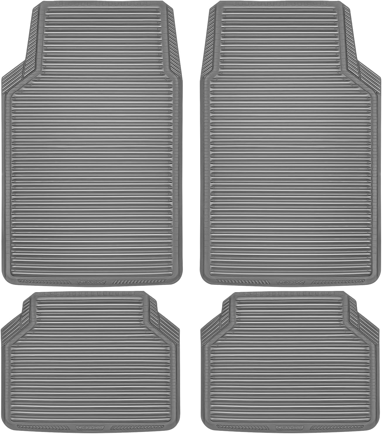 CAR PASS Rubber Floor Mats, All Weather Full Set 4-Piece, Waterproof Automotive Mats Trim to Fit Most Cars Sedans SUVs Vans, Heavy Duty Anti-Slip Easy Clean, All Black