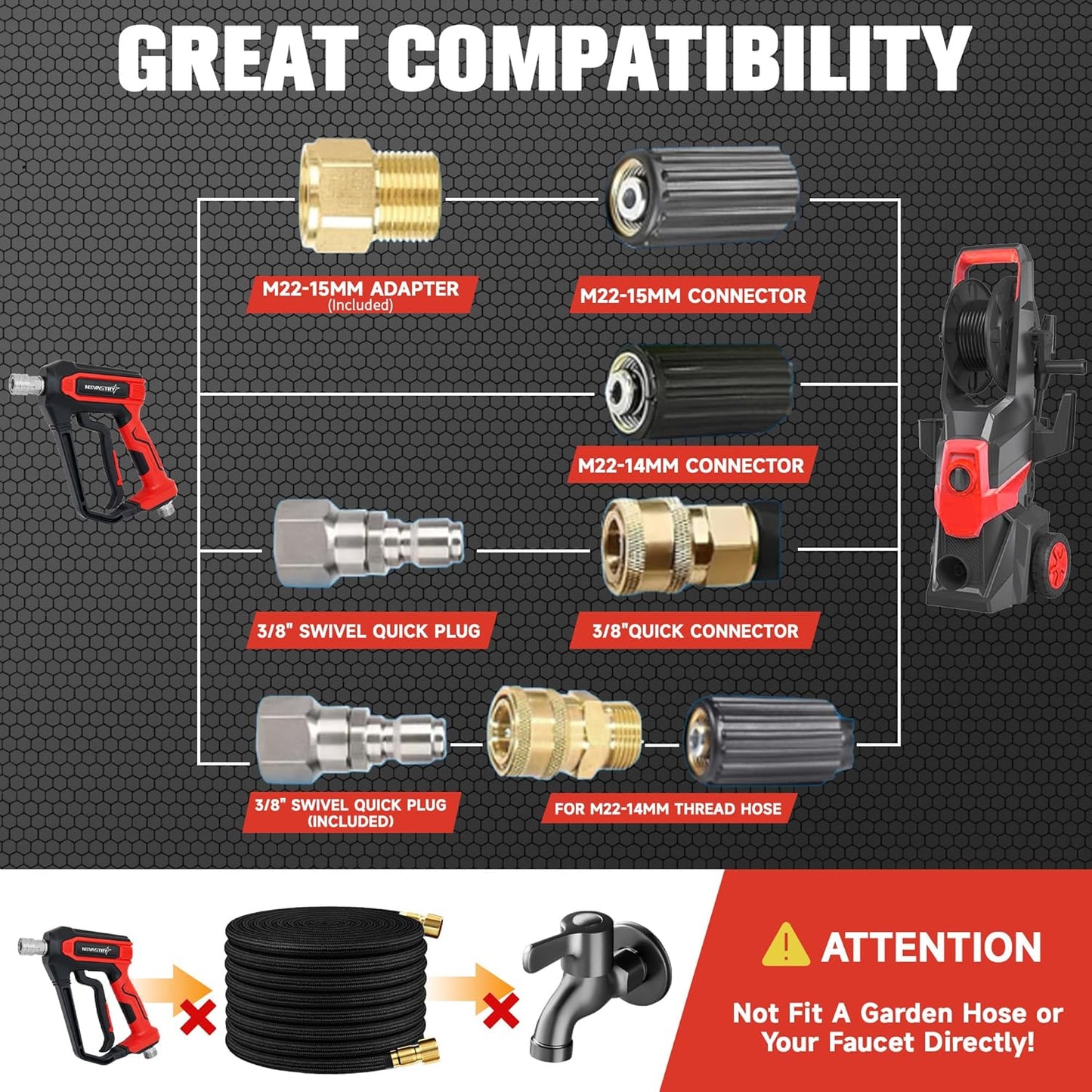 Pressure Washer Foam Cannon Gun & Sprayer Kit, Car Wash Kit, 5 Adjustable Nozzles, 1/4" Quick Connect, Fits for 1000-4000 PSI, Includes Foam Sprayer & Accessories