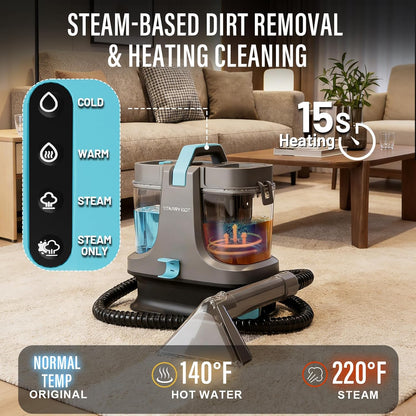 Starrybot Portable Carpet Cleaner Machine with Steam and Heating Techology,18Kpa Powerful Suction with Versatile Tools for Pets, Couch,Spot Cleaner for Stairs/Furniture/Rug(Gray)(AC0205)