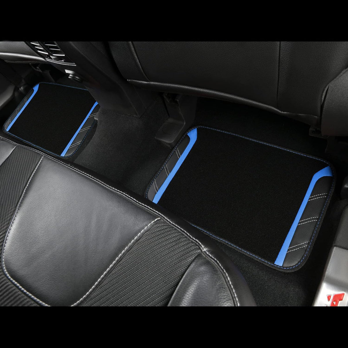 CAR PASS Air Mesh Leather Car Seat Covers Full Set, Waterproof Car Floor Mats, Sporty Steering Wheel Cover 14.5-15in, Universal Fits for 95% Cars Truck SUV (Black and Blue)