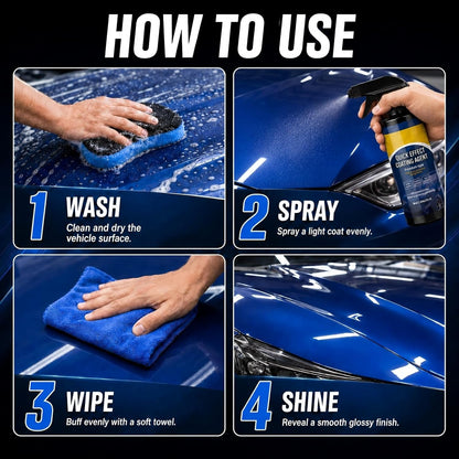 Ceramic Coating Spray for Cars, Quick Effect Coating Agent for Car Paint Care, Extreme Hydrophobic Car Wax Spray for High Gloss Shine & Smooth Finish, Detailer for Cars, Trucks, RVs & Boats (1PCS)