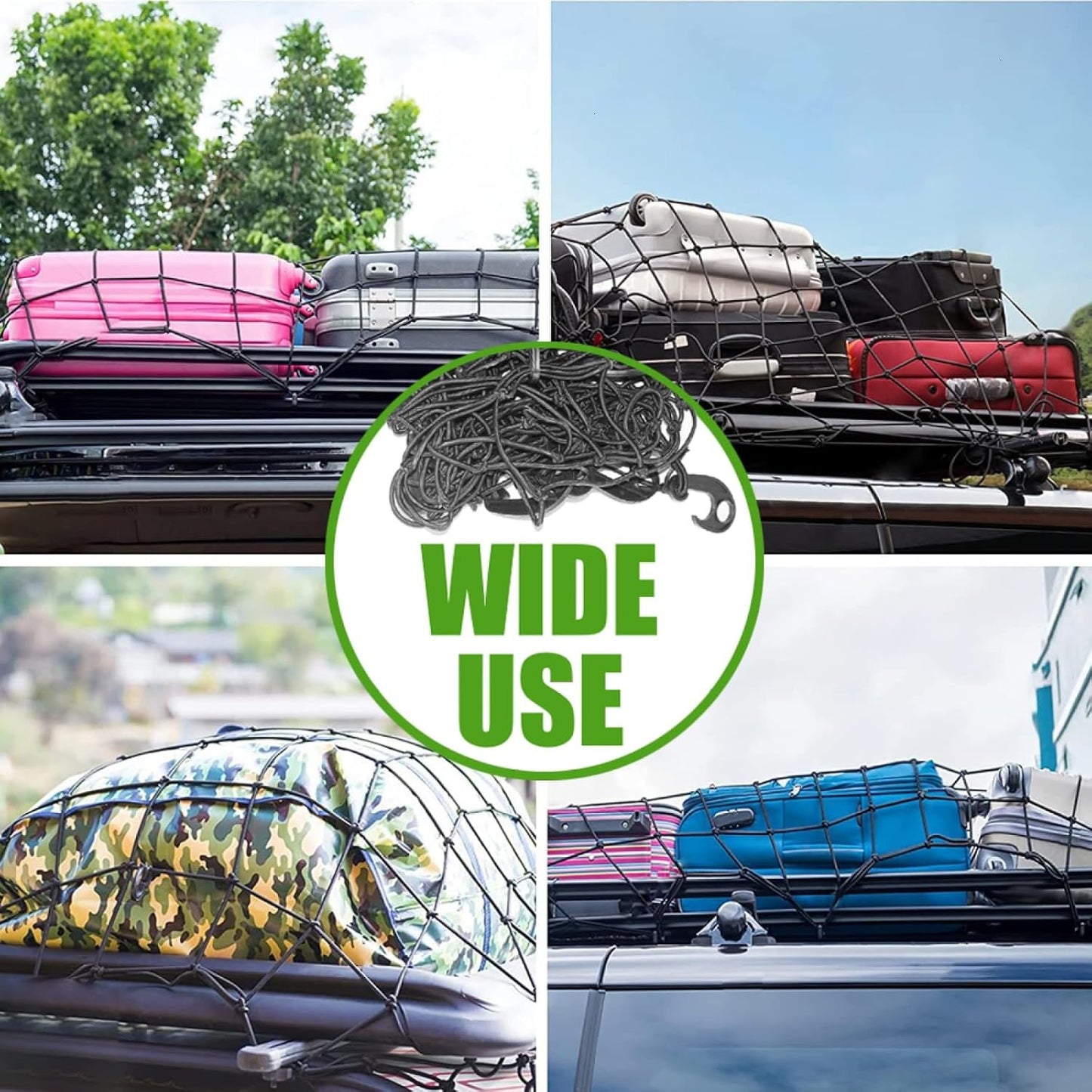 3' x 4' Cargo Net Stretches to 6' x 8', Heavy Duty Cargo Netting for Pickup Truck Bed, Roof Rack Net with Hooks Carabiners