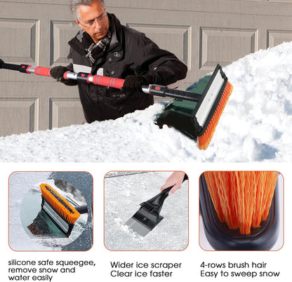 62.4" Snow Brush - Ice Scrapers for Car Windshield, 360°Pivoting Brush Head, Comfortable Foam Grip, Extendable Snow Removal Car Brush for Trucks SUVs, Essential Winter Tool