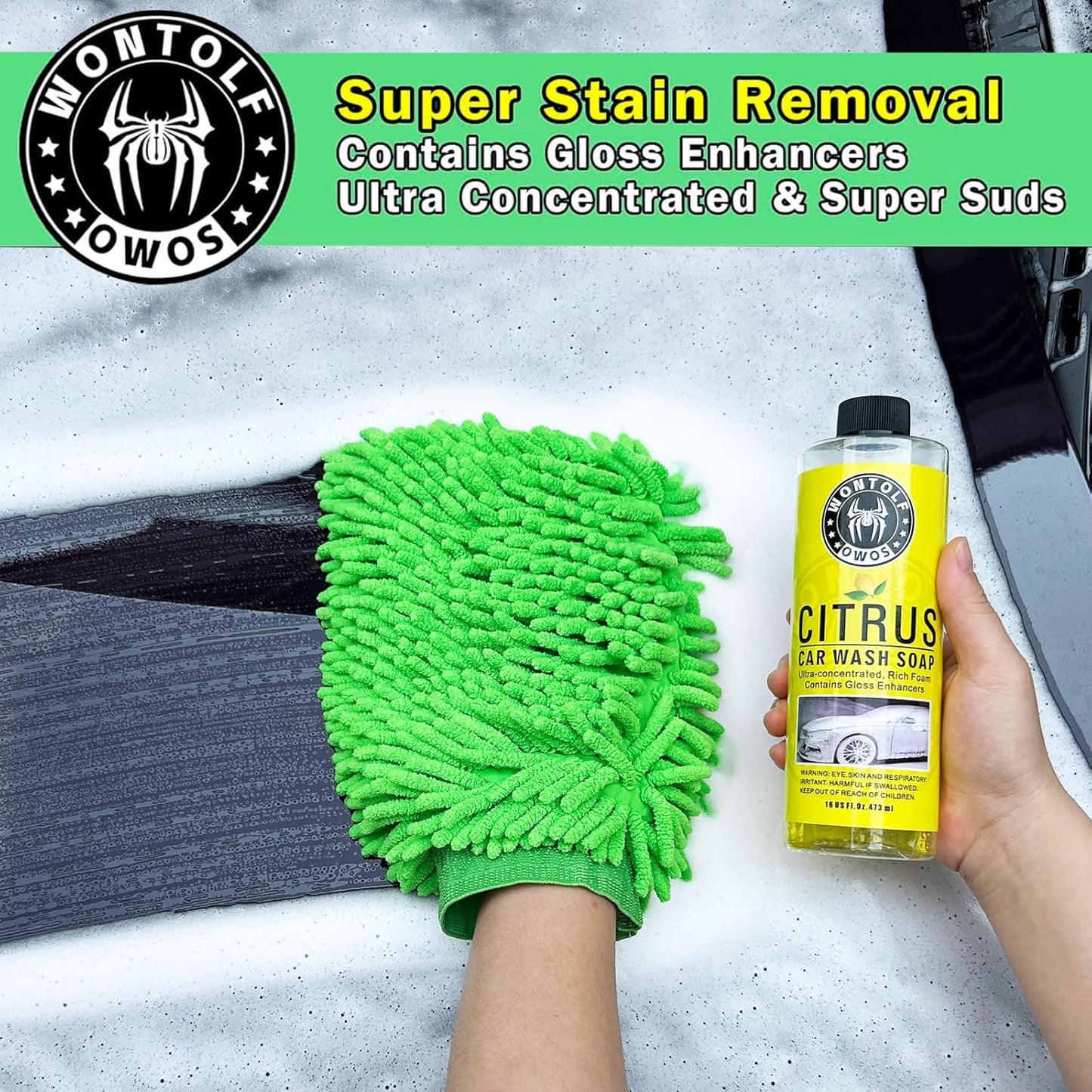 Wontolf CWK188 Car Wash Kit with Foam Gun, Car Wash Soap, Interior Detailer Cleaner, Wheel Cleaner, Car Care Cleaning Detailing Kit for Cars Trucks RVs SUVs Motorcycles (Works w/Garden Hose), 10 Items