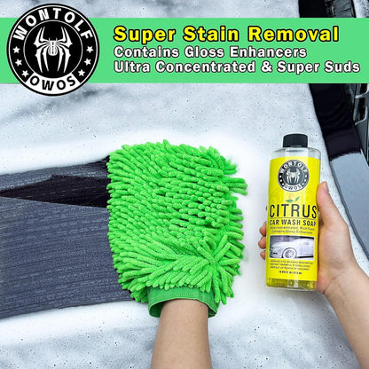 Wontolf 17pc Car Wash Kit, Car Cleaning Kit with Car Wash Brush Long Handle, Car Wash Soap, Interior Cleaner, Wheel Cleaner, Window Squeegee, Car Interior Detailing Kit for Cars Trucks RVs SUVs