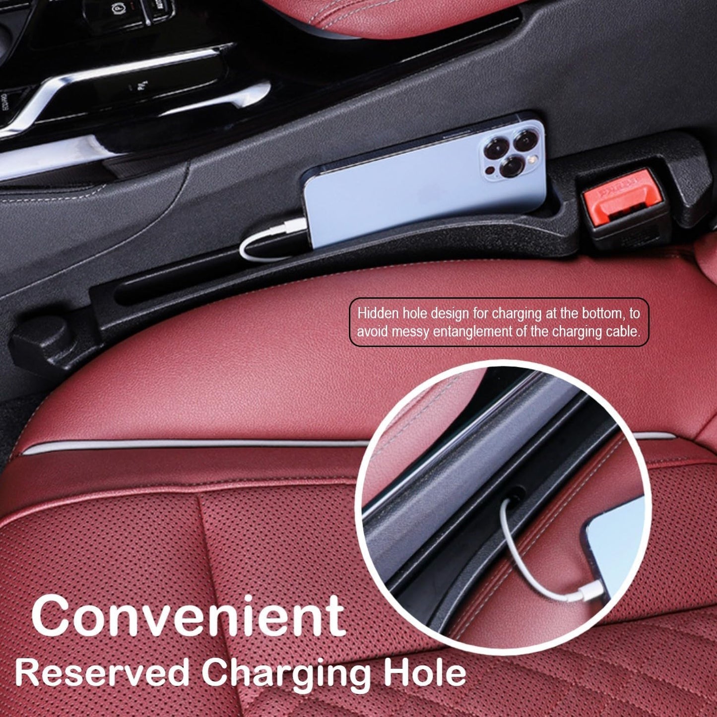 Car Seat Gap Plug with Storage Slot, Auto Gap Filler Organizer with Cup Holder, Universal Carseat Side Gap Filler Strip 2 Pack Between Front Seats & Console, Anti-Drop Pad with Seatbelt Holes, Black