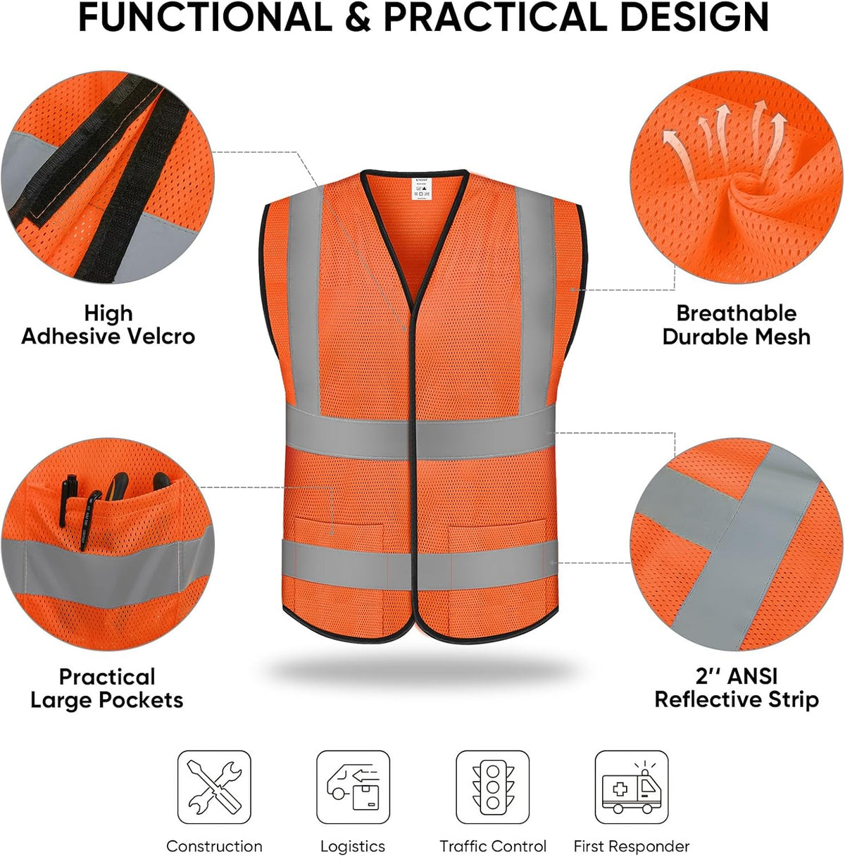 TICONN 2PK/4PK Reflective Safety Vest, High Visibility Vest with Reflective Strips for Men Women, Meets ANSI II