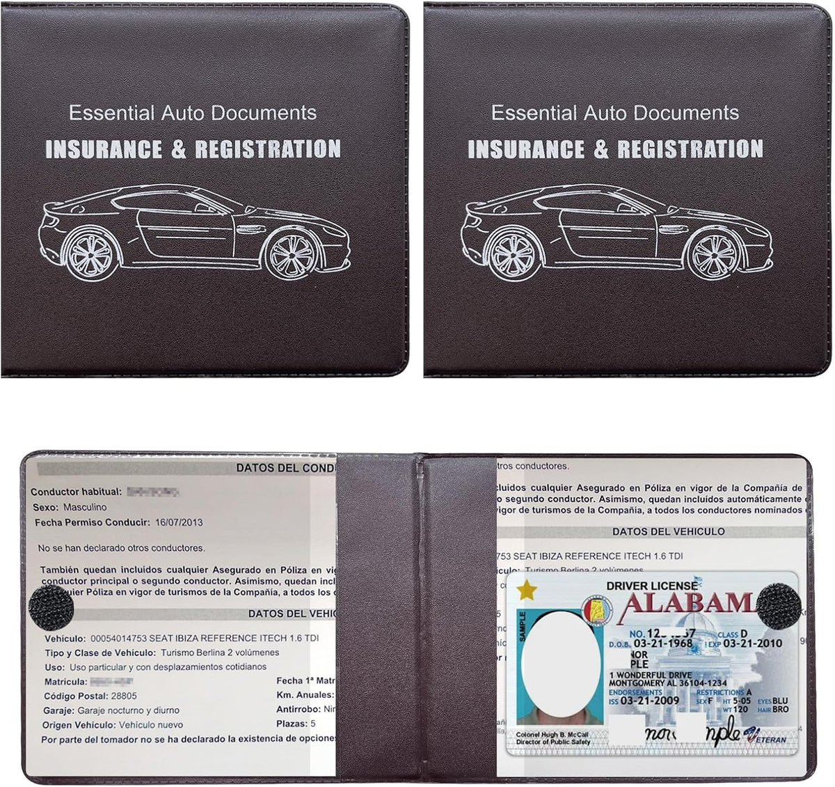 Yourkar 4PCS Car Registration Insurance Holder, Vehicle Glove Box Car Organizer with Magic Tape Closure, Driver License Keeper for Cars, Car Accessories (Big Car, Blue