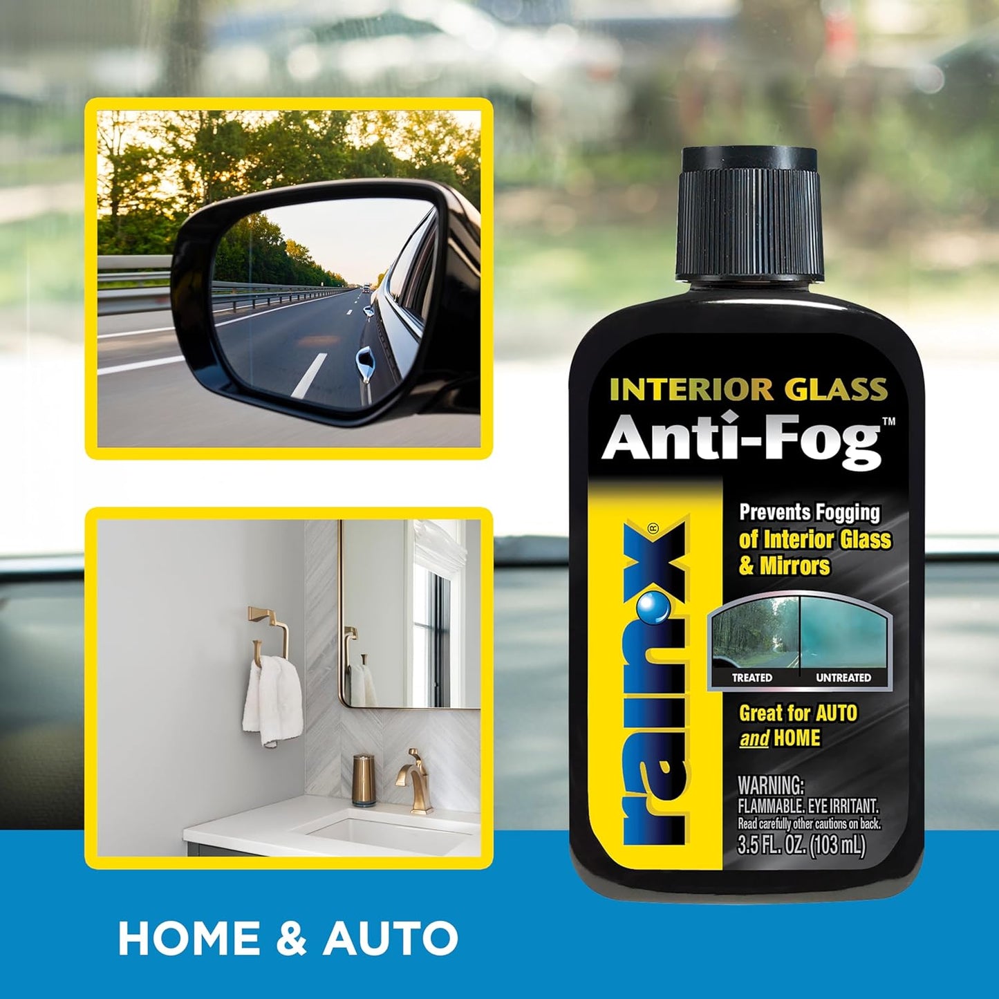 Rain-X AF21106D Glass & Mirrors Anti-Fog Treatment, Prevents Fogging & Steaming on Windshield and Visors, Improves Visibility, Great for Auto & Home