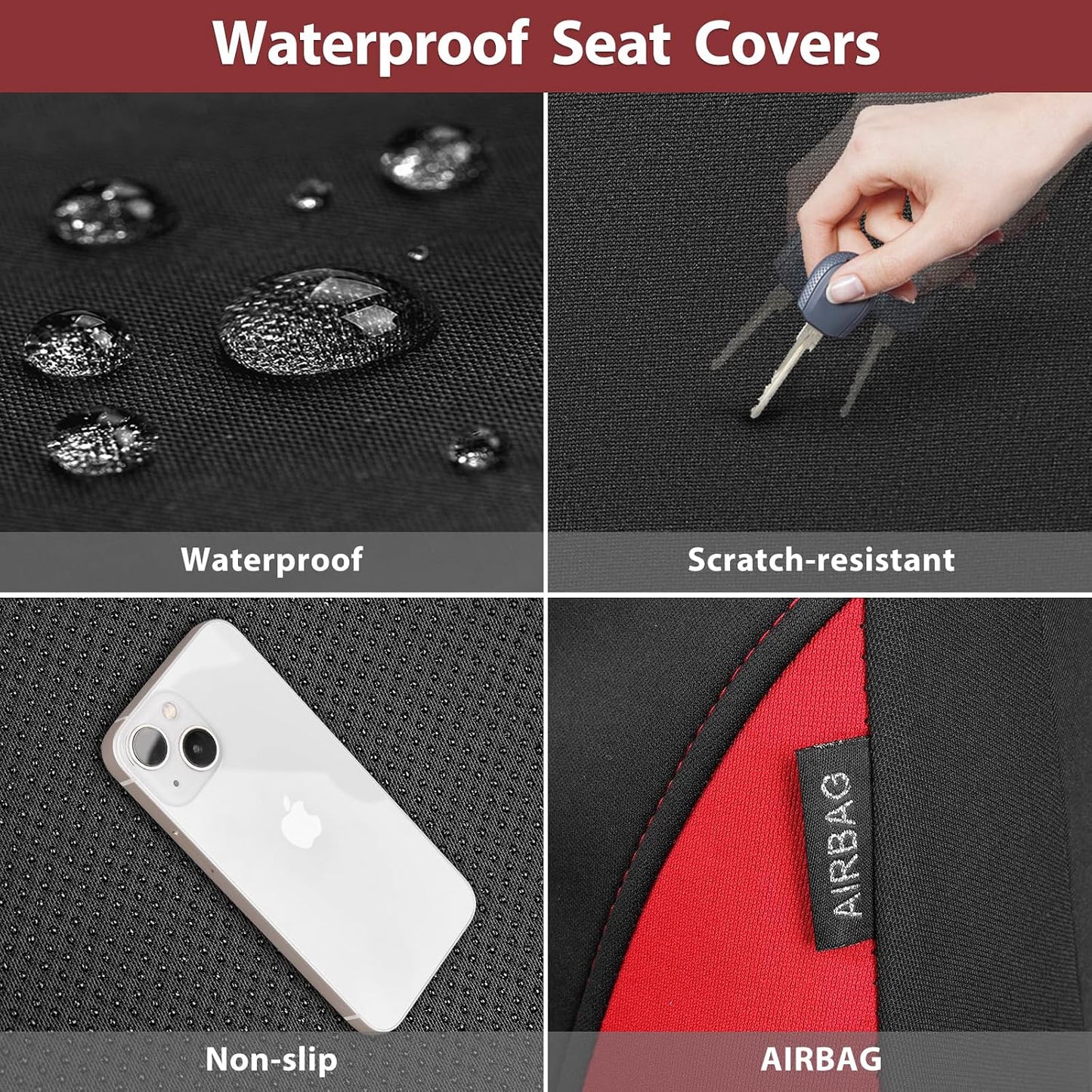 CAR PASS Waterproof Car Seat Covers Front Seats Only with 5mm Composite EVA, Neoprene Car Seat Cover with Separate Headrest Cover, Quick Setup Universal Fit for Car SUV Trucks,Airbag Compatible（Gray