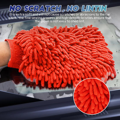 wuyaoyao 2PCS Car Wash Mitt, 10.14"×7.12" Chenille Microfiber Car Wash Mitts, Scratch-Free & Lint-Free, Absorbent Double Sided Clean Glove for Cars Cleaning, Auto Cleaning Supplies (Orange)