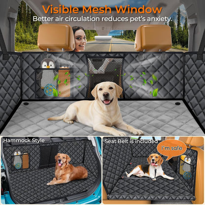 URPOWER Backseat Extender for Dogs - Hard Bottom Dog Car Seat Cover for Back Seat, Dog Hammock for Car and SUV, Pet Rear Seat Protector Dogs Travel Bed with Mesh Window