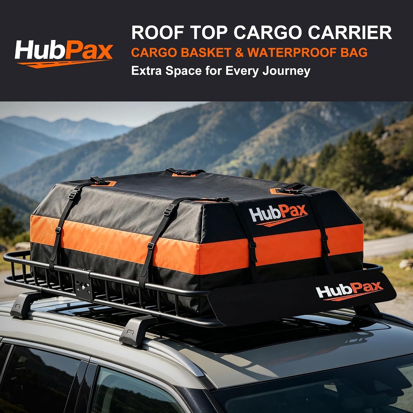 21 Cu Ft. Car Rooftop Cargo Carrier Bag Car Roof Top Bag Cargo Carrier | Fit All Vehicle with/Without Rack, Includes Anti-Slip Mat, 8 Reinforced Straps, 6 Door Hooks, Luggage Lock