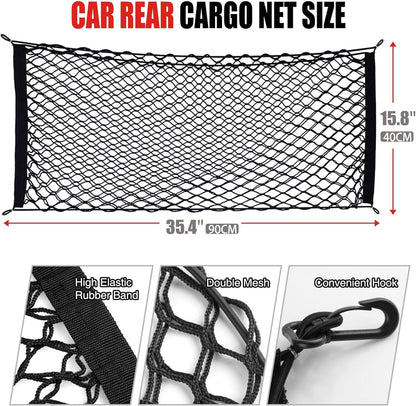 AWELCRAFT Car Rear Cargo Net, Adjustable Elastic Storage Organizer Net, Trunk Cargo Storage Net, Universal Fit for Car, Vehicle, SUV