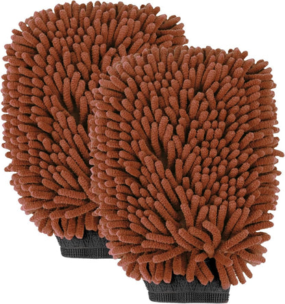 wuyaoyao 2PCS Car Wash Mitt, 10.14"×7.12" Chenille Microfiber Car Wash Mitts, Scratch-Free & Lint-Free, Absorbent Double Sided Clean Glove for Cars Cleaning, Auto Cleaning Supplies (Orange)