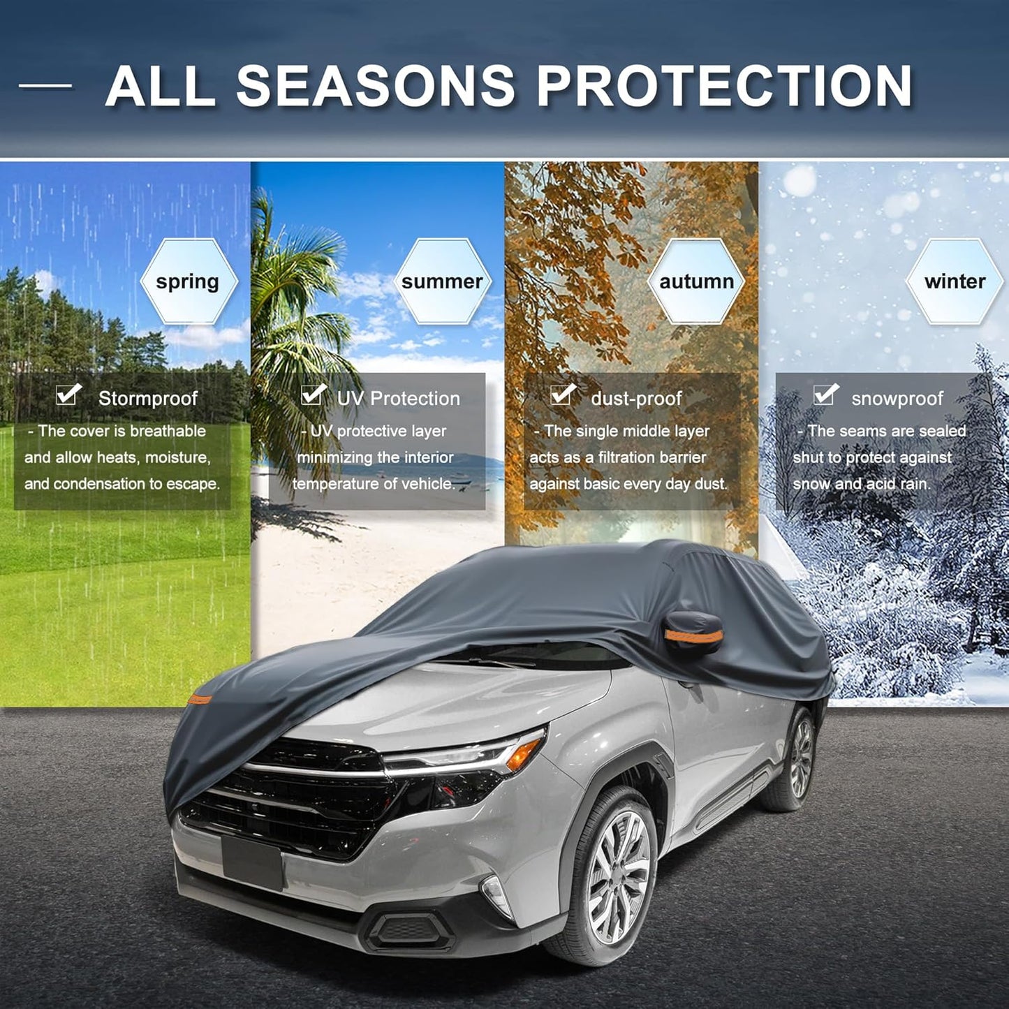 X AUTOHAUX Car Cover for Honda Civic Sedan/Coupe 210D-PU Outdoor Full Car Cover All Weather with Door Zipper for Waterproof Windproof Sun Rain Snow Protection