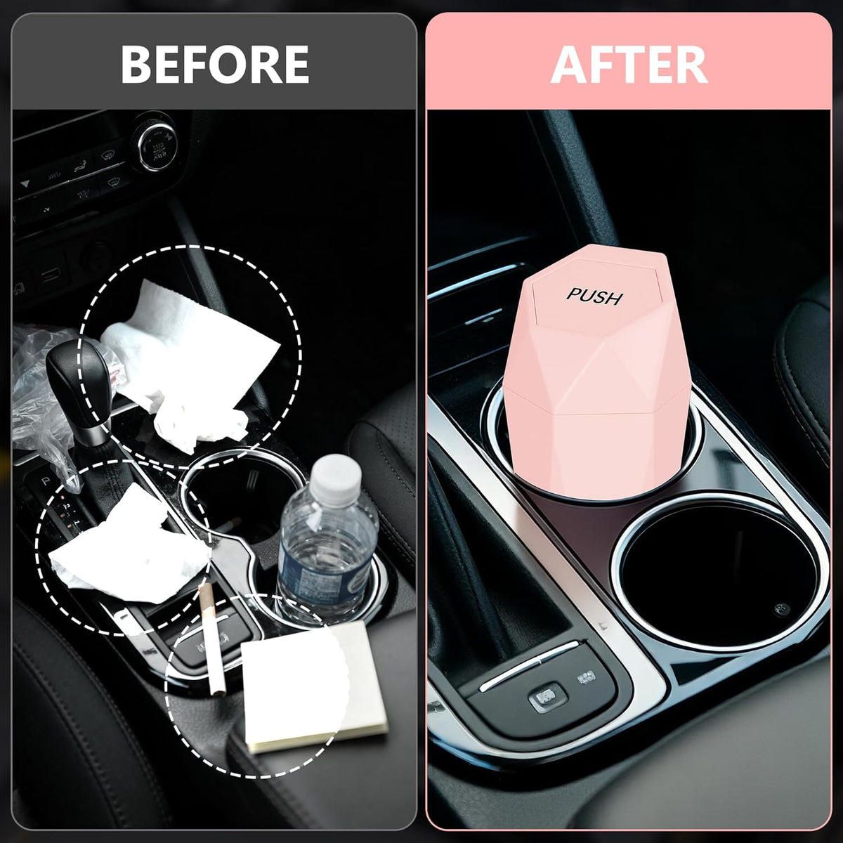 Car Trash Can with Lid - 2-Pack, Interior Accessories for Vehicles, Leakproof Garbage Can with 30 Detachable Trash Bags, Multipurpose Organizers and Storage Solutions for Home and Office