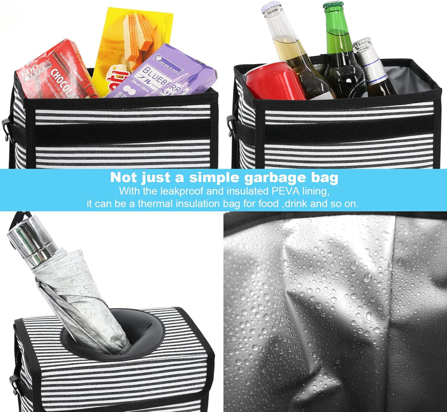 Femuar Leak Proof Car Trash Can with Lid - Waterproof Automotive Garbage Bin for SUVs, Collapsible and Portable Car Trash Bag, Black