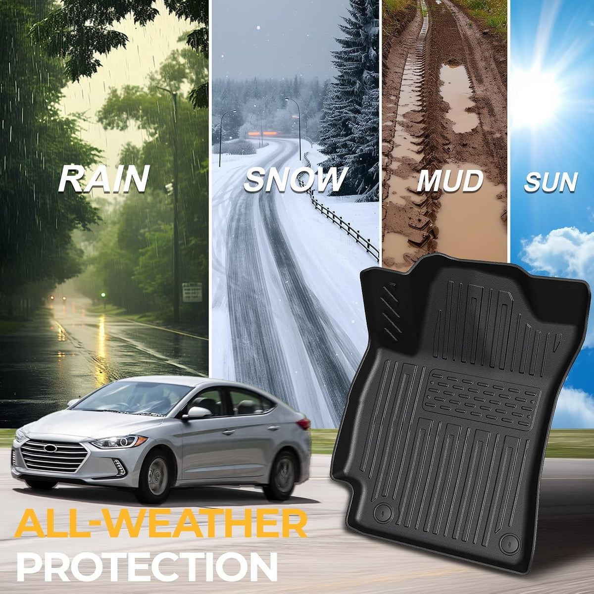 Floor Mats for Hyundai Elantra Gas 2021-2026, All Weather Floor Mats Trunk Cargo Liner and Door Sill Guards Accessories, Full Coverage Set (Not fit Hybrid Models)