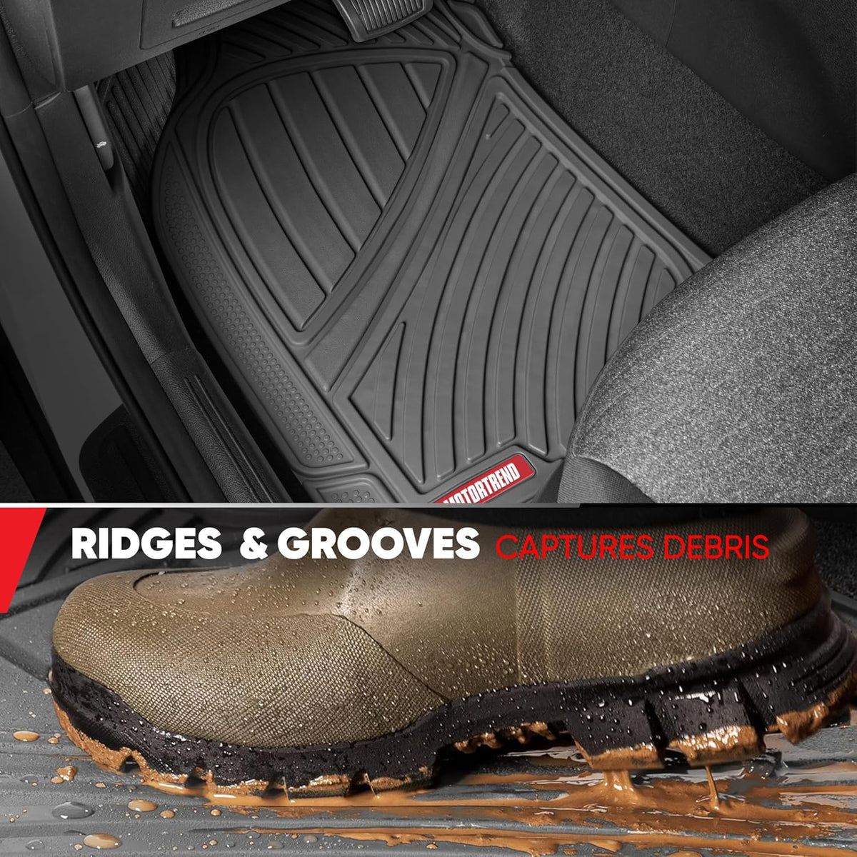 Motor Trend FlexTough Performance All Weather Rubber Car Mats with Cargo Liner - Full Set Front & Rear Floor Mats for Cars Truck SUV, Automotive Floor Mats (Black)