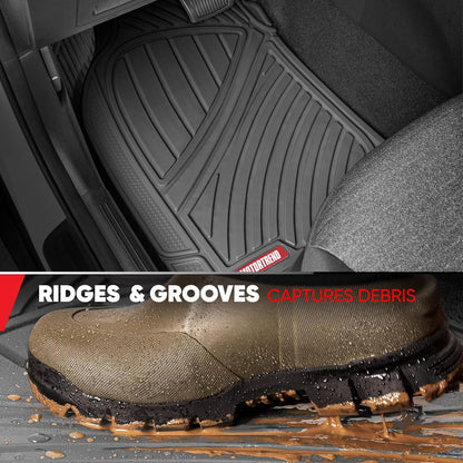 Motor Trend FlexTough Performance All Weather Rubber Car Mats with Cargo Liner - Full Set Front & Rear Floor Mats for Cars Truck SUV, Automotive Floor Mats (Black)
