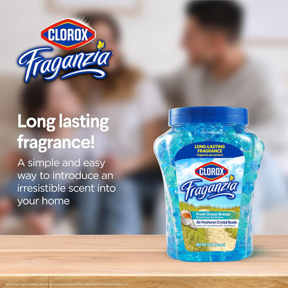 Clorox Fraganzia Crystal Beads Air Freshener, Long Lasting Room Deodorizer and Odor Eliminator Gel Beads to Freshen Home, Car, or Office, Fresh Ocean Breeze Scent, 12 Fl Oz