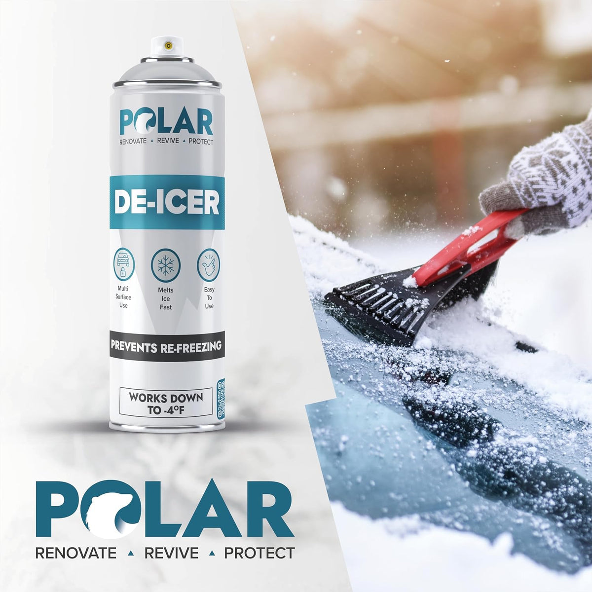 Polar De-Icer Spray for Car Windshield - 2 x 17 Fl Oz | Fast-Acting & Stops Re-Freezing | Instantly Melts Ice and Frost at −4°F | Spray Deicer for Car Windscreens, Mirrors, Headlights, Locks & Gates
