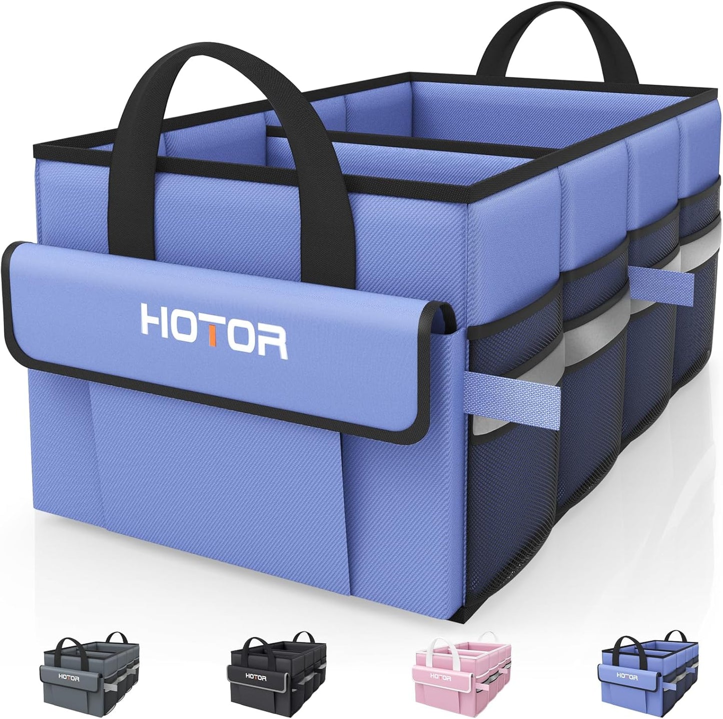 HOTOR Trunk Organizer - Car Organizer with 5 Pockets, Trunk organizer for SUV, Sedan & Van, Car Organization with Sturdy Base Panel for Car Accessories, Black, 2 Compartments, 21.3"×12.6"×10.6"