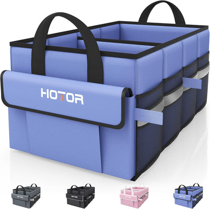HOTOR Trunk Organizer - Car Organizer with 5 Pockets, Trunk organizer for SUV, Sedan & Van, Car Organization with Sturdy Base Panel for Car Accessories, Black, 2 Compartments, 21.3"×12.6"×10.6"