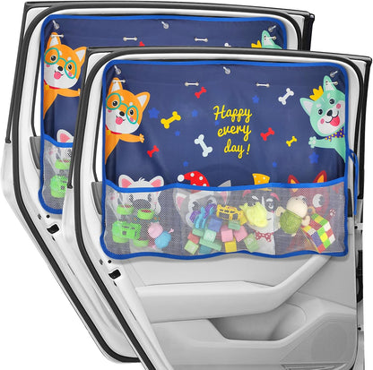Car Sun Shade Side Window, 2 Pcs Blackout Car Window Shade for Baby Privacy with Storage Net Pockets Auto Curtains 7 Suction Cups for Heat/UV Protection Sun Block Covers