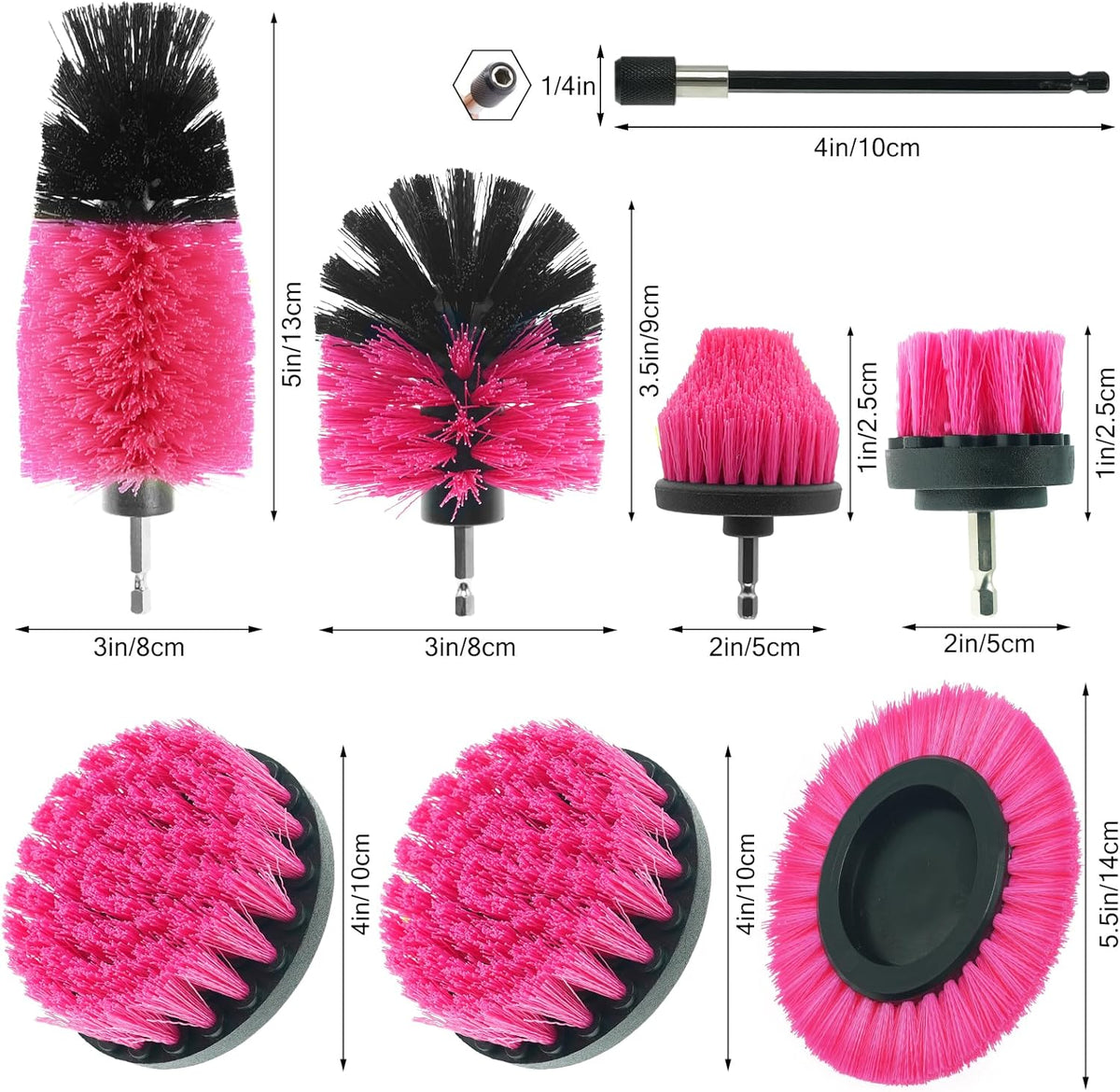 8 Pcs Drill Brush Attachment Set, Power Cleaning Scrub Brush Kit with Extend Long Attachment, All Purpose Drill Scrub Brushes for Car, Grout, Floor, Tub, Bathroom and Kitchen (Yellow)