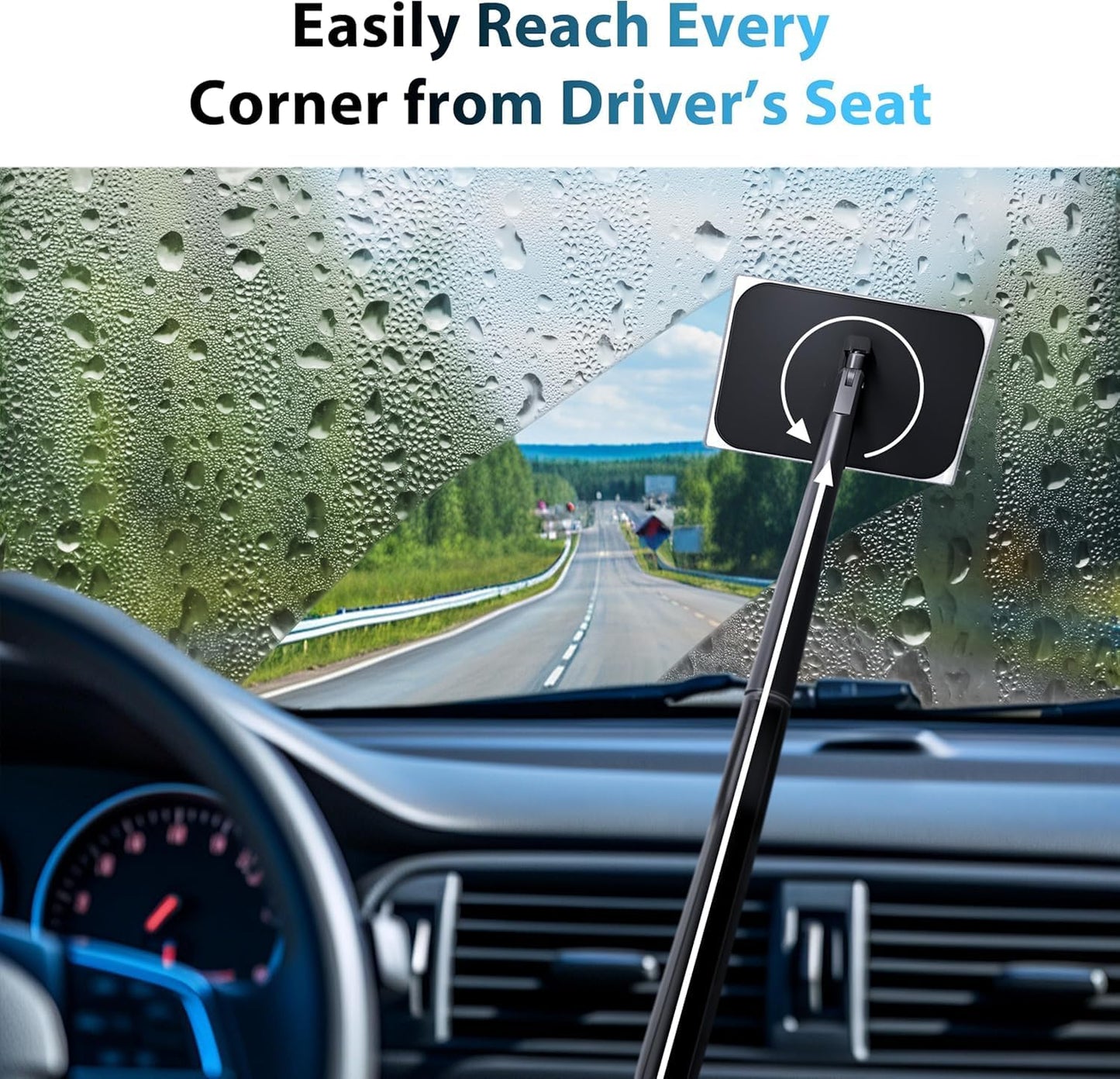 desin Car Windshield Cleaning Tool, Windshield Cleaner with 5 Washable and Reusable Microfiber Pads and Extendable Handle, for Auto Glass Wiper (Green)