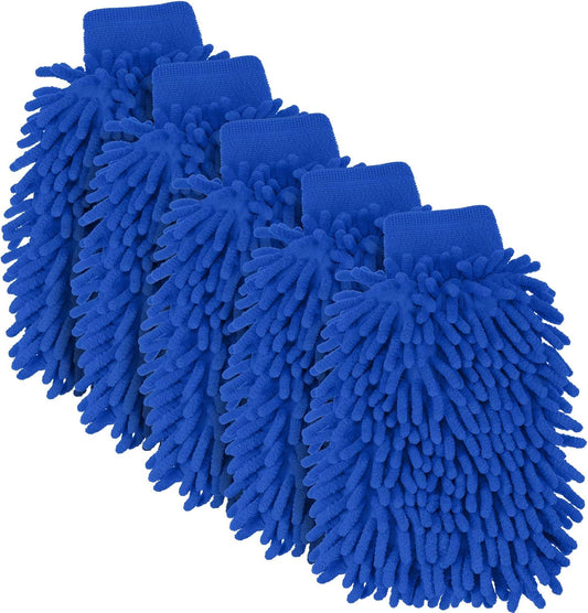 BBTO 5 Pieces Car Wash Mitts Microfiber Chenille Scratch Free Car Wash Gloves Absorbent Double Sided Drying Mitts Microfiber Swirl Free Clean Brush Truck SUV Motorcycles Home Dusting 10.24'' x 6.69''