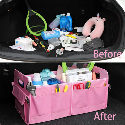 AOKJOY Car Trunk Organizer Car Storage Organizer Collapsible Multi Compartment Car Organizer Adjustable Straps for SUV(Beige)