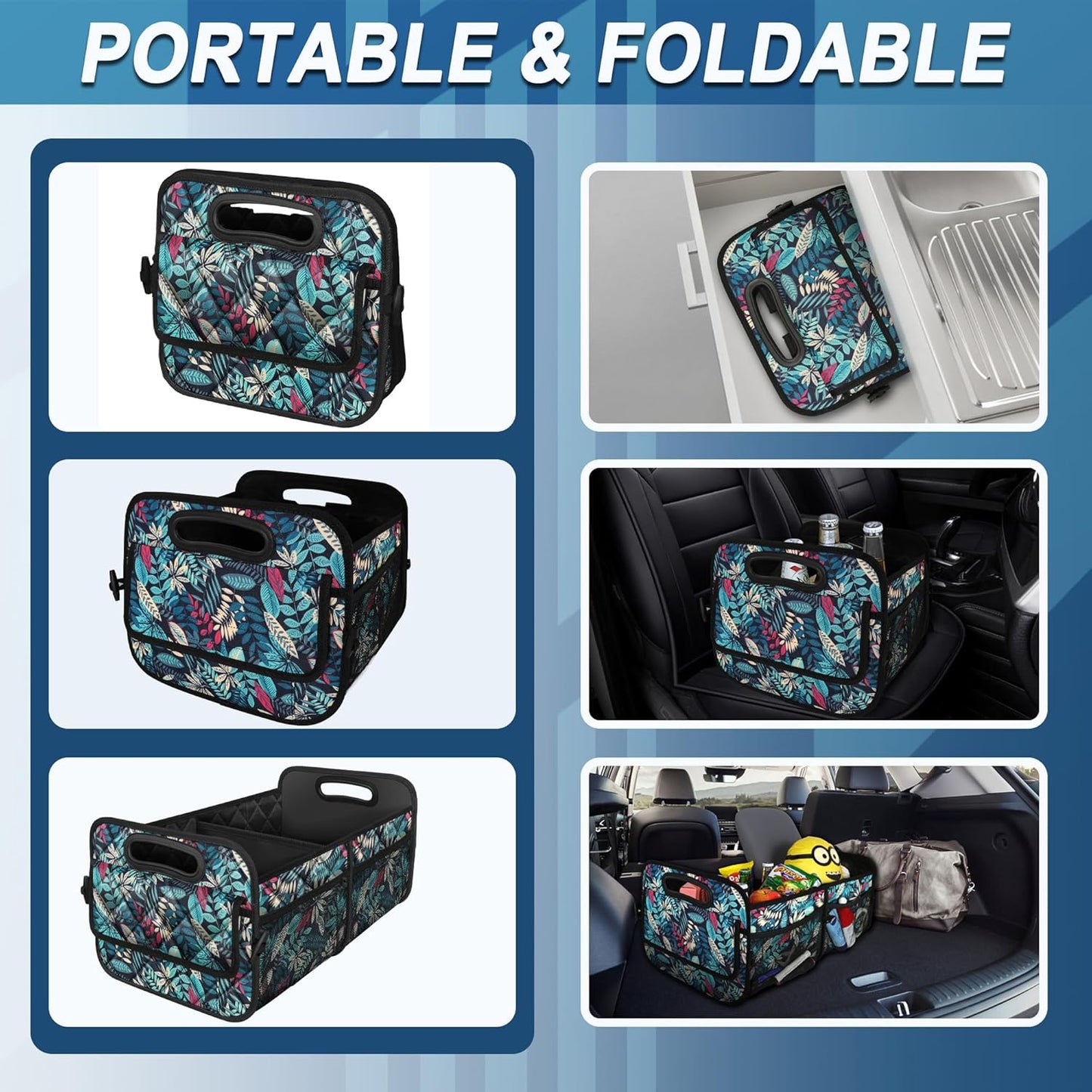 Deosk Car Trunk Organizer for SUV, Car Organizers and Storage with Reinforced Handles, Car Accessories for Women/Men 50LWaterproof Polyester Trunk Organizer, Black