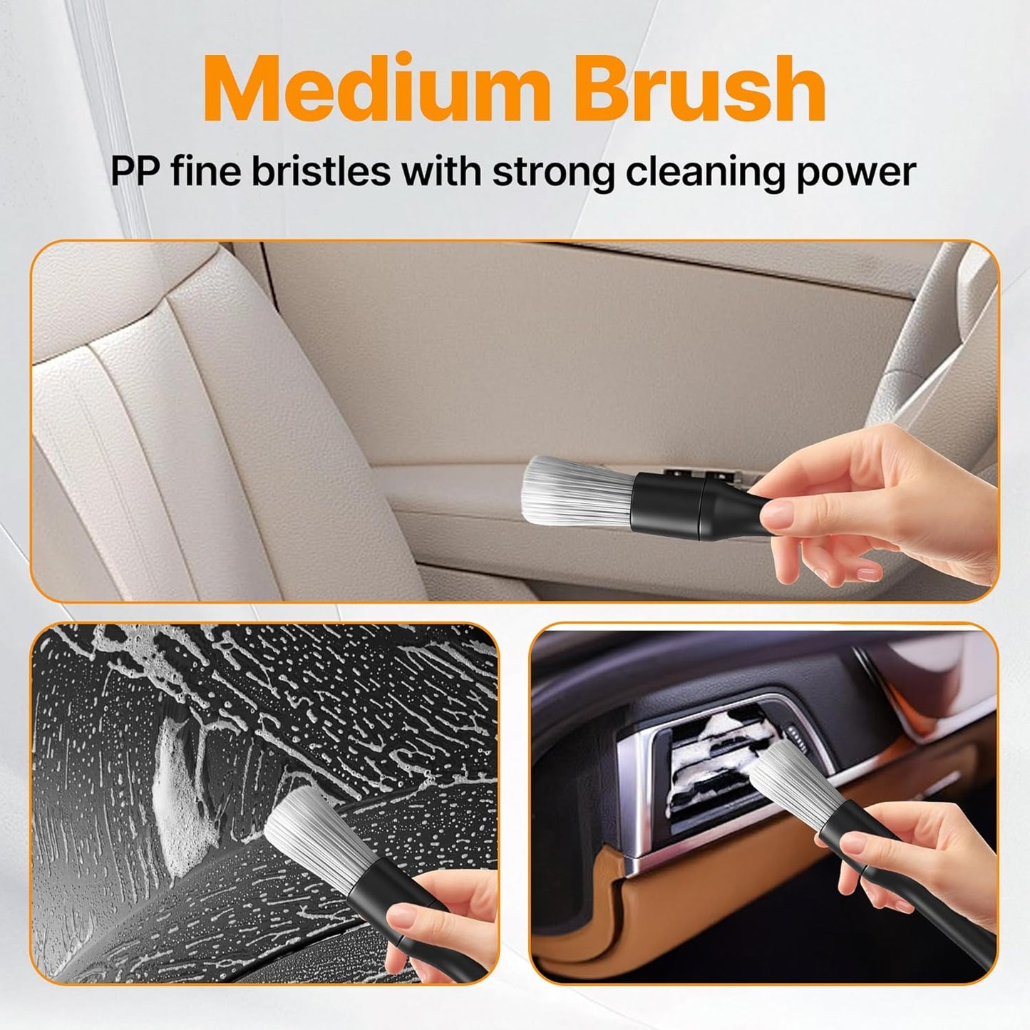 8 Pcs Car Detailing Brush Set, Soft Bristle Cleaning Brushes for Interior and Exterior Care, 4 Versatile Brushes Designed for Dashboards, Vents, Wheels, Tires, and Precision Detailing