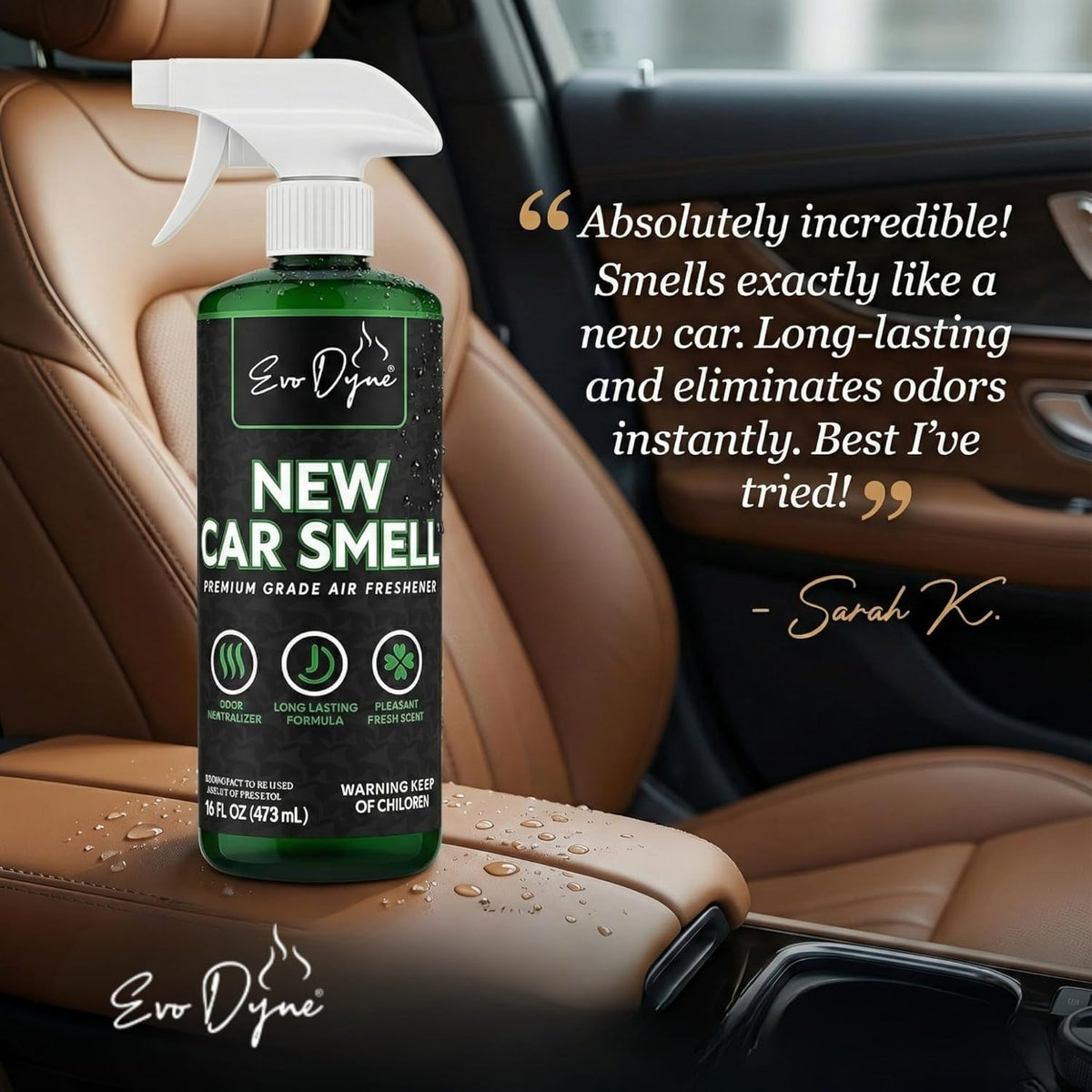New Car Smell Spray (16oz) – Long Lasting Air Freshener for Cars, Eliminates Odors, Fresh New Car Scent Like Dealership Finish, Made in USA