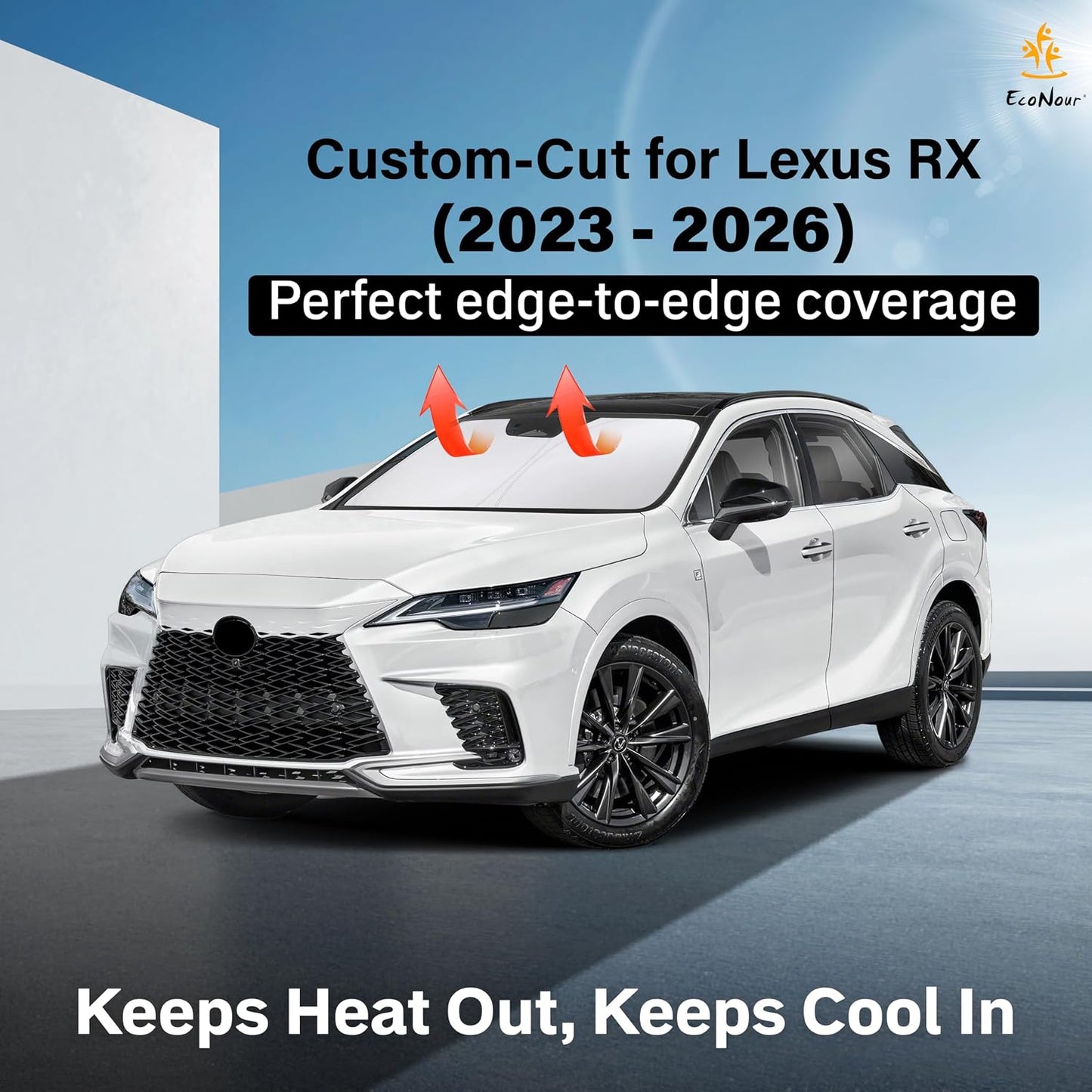 EcoNour Car Windshield Sun Shade | 2025 Upgraded Innovative No-Light-Pass Technology for Maximum Coverage | Foldable Sun Shade Keeps Your Vehicle Cool | Must-Have Car Accessories | Small (59" x 29") - Colors E