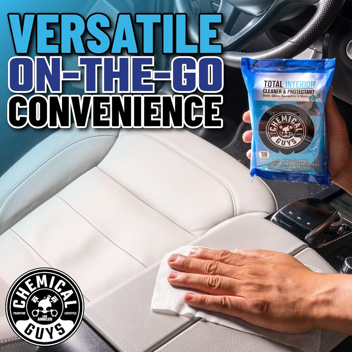 Chemical Guys Canister Wipes - Total Interior Cleaner & Protectant, Great For Cars, Trucks, SUVs, RVs, & More (60 Ct)