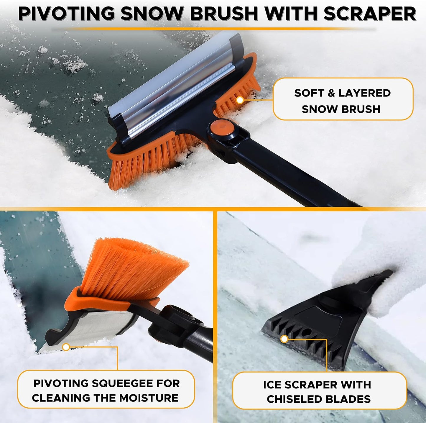 Autovir 27" Snow Brush and Ice Scrapers for Car Windshield (1 Pack), Window Ice and Snow Scraper with Ergonomic Foam Grip, Snow Windshield Scraper with Aluminum Body, Winter Car Accessories (Green)
