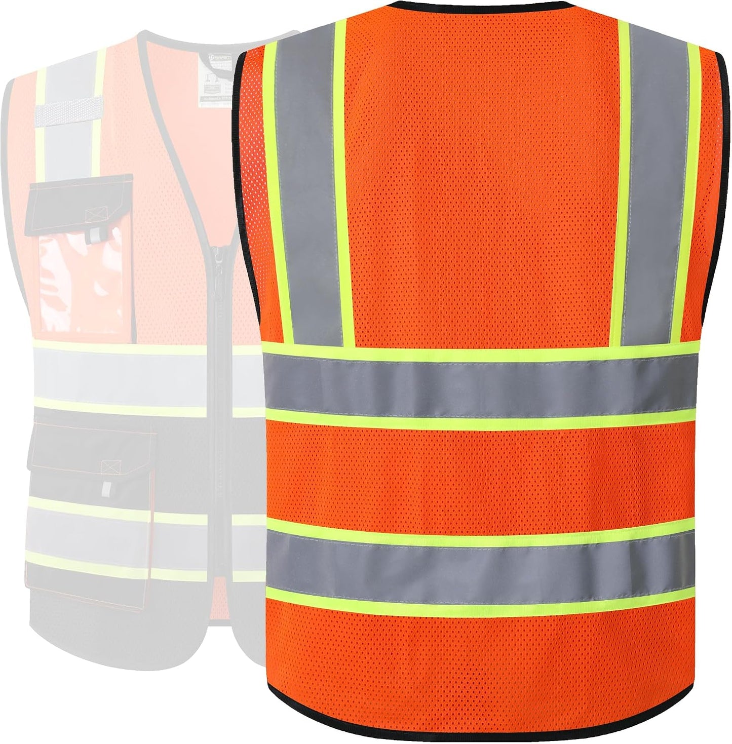 JKSafety Hi Vis Reflective Safety Vests for Men Women High Visibility Vest with Pockets Mesh Fabric Construction Safety Apparel Neon Vest for Work (220-Black L)