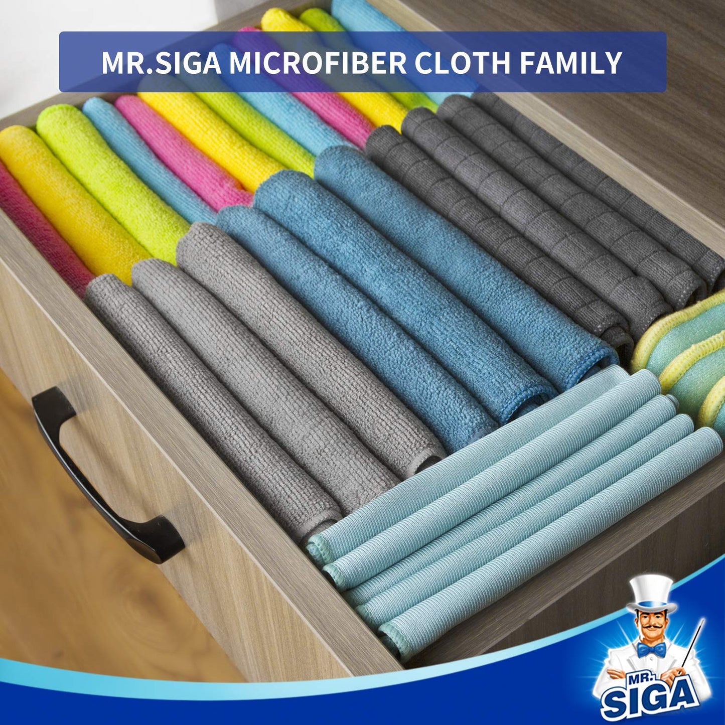 MR.SIGA Microfiber Cleaning Cloth, All-Purpose Microfiber Towels, Streak Free Cleaning Rags, Pack of 12, Grey, Size 32 x 32 cm(12.6 x 12.6 inch)