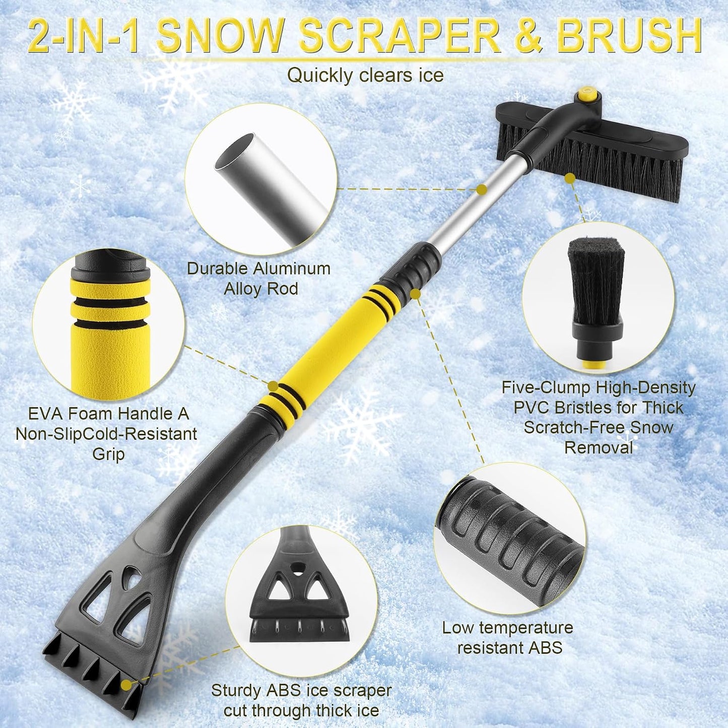 LivTee 32" Extendable Ice Scraper & Snow Brush for Car Windshield, 360° Rotating Snow Removal Tool for Cars, Trucks & SUVs, Automotive Winter Essentials & Car Accessories for Men, Orange