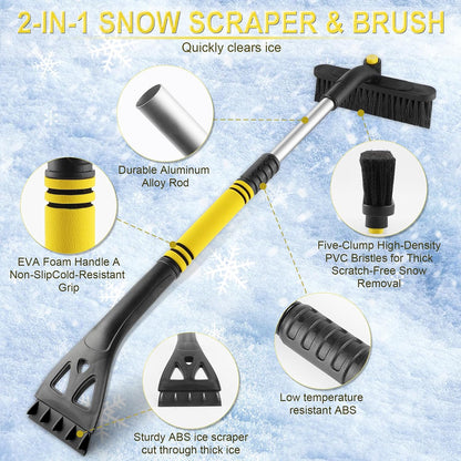 LivTee 32" Extendable Ice Scraper & Snow Brush for Car Windshield, 360° Rotating Snow Removal Tool for Cars, Trucks & SUVs, Automotive Winter Essentials & Car Accessories for Men, Orange