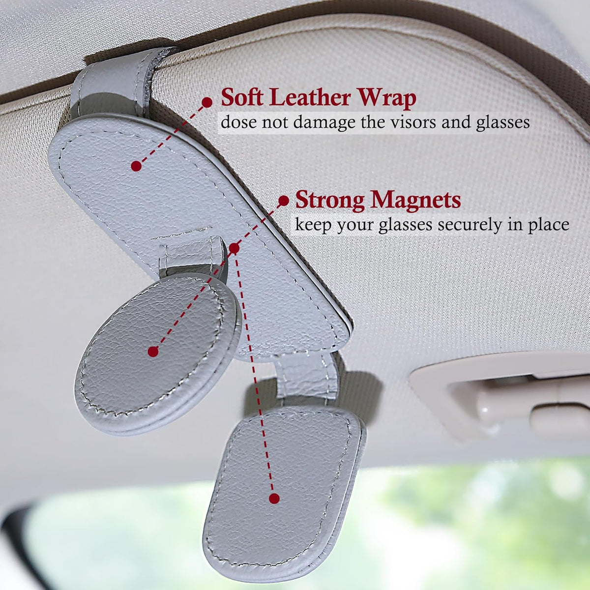 KIWEN Sunglasses Holder for Car Visor, Magnetic Leather Sunglass Eyeglass Hanger Clip for Car Sun Visor Accessories (1, Black)